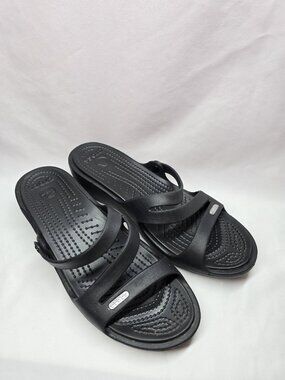 Crocs Patricia Wedge Strappy Slide Slip On Sandals Womens Size 9 Black